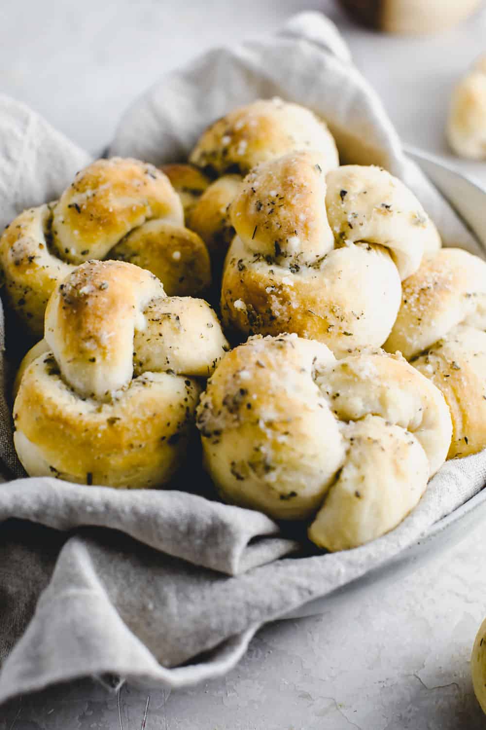 Parmesan knots in a basket