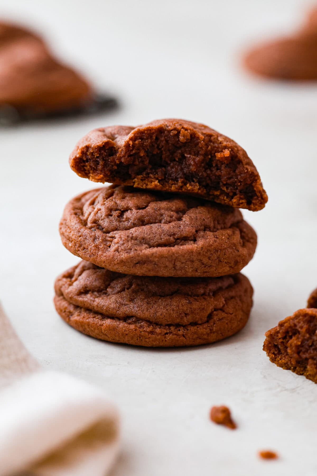 A stack of chocolate pudding cookies. 