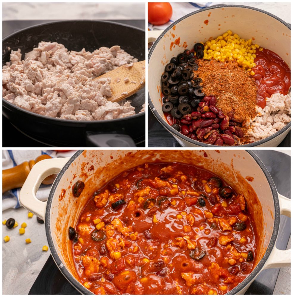 The process of making skinny taco soup. 