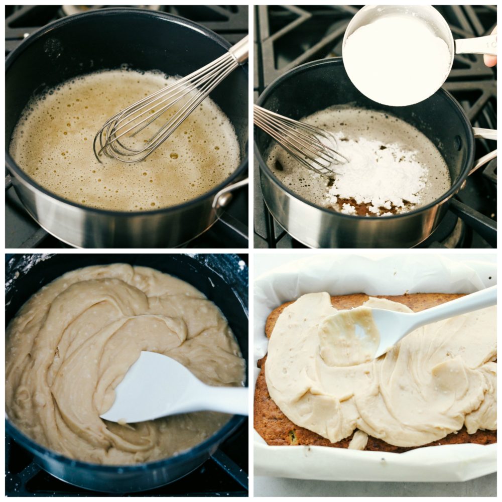 The process of making banana bread bars. 