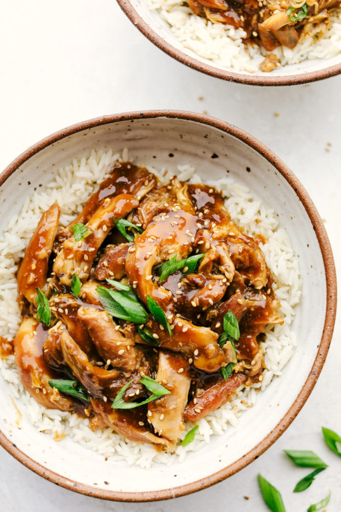 Slow Cooker Teriyaki Chicken on top of rice.