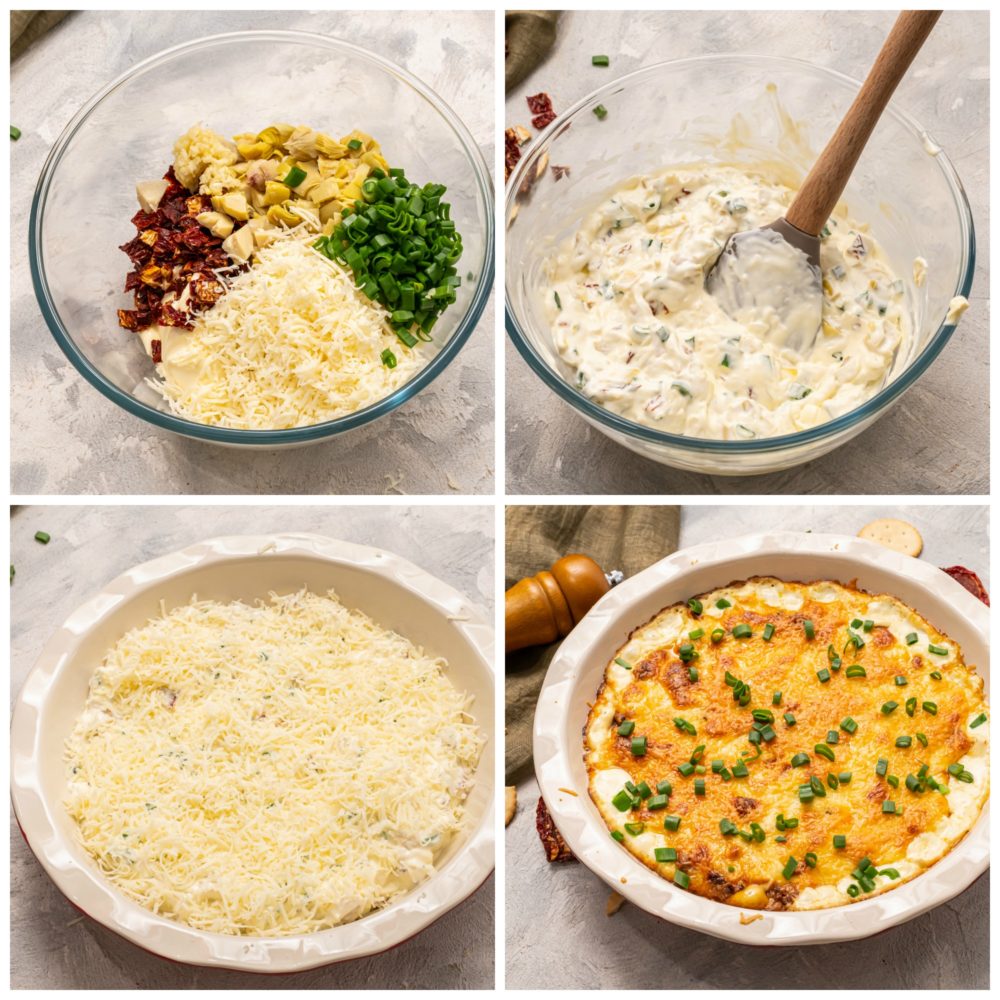 The steps to make asiago dip in four photos. 