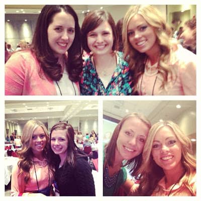 Collage of 3 pictures of Alyssa smiling with the sisters from Six sisters.