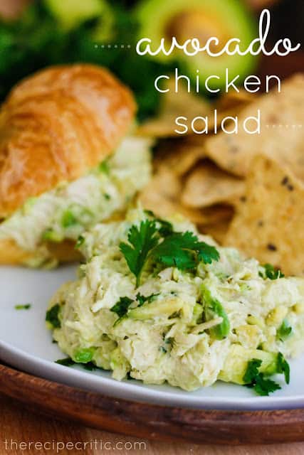 Avocado Chicken Salad on a white plate. 