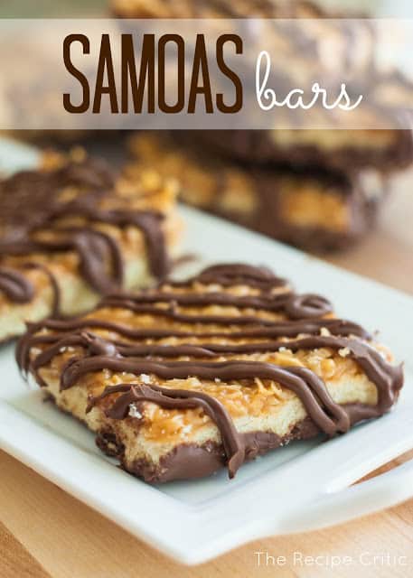 Samoas bar on white plate