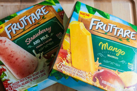 2 boxes of Fruttare ice bars, one strawberry and milk and one mango.