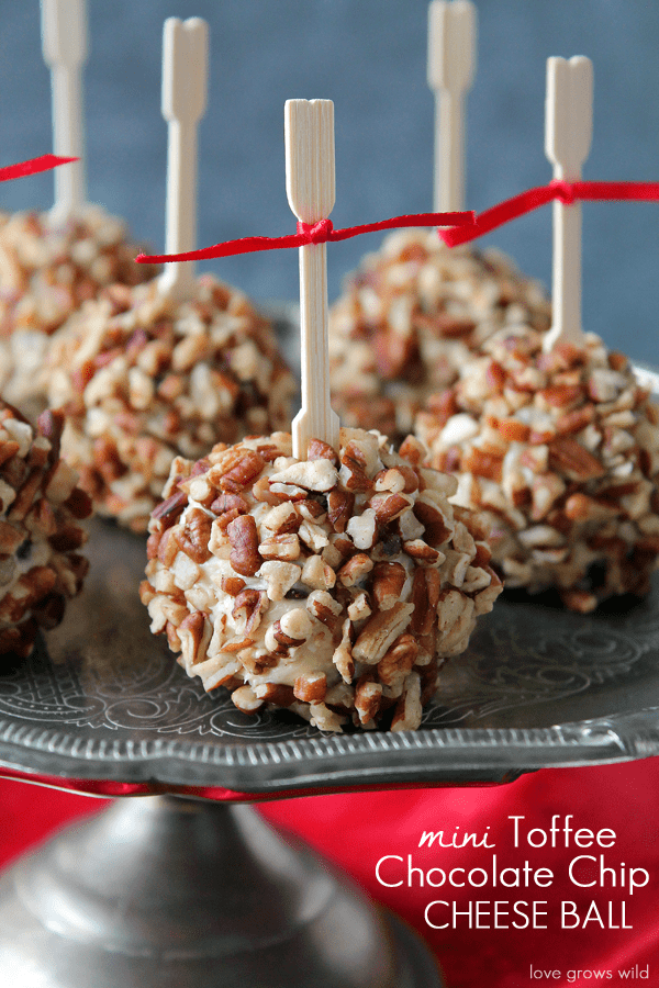 Mini Toffee Chocolate Cheese Balls on a serving tray.