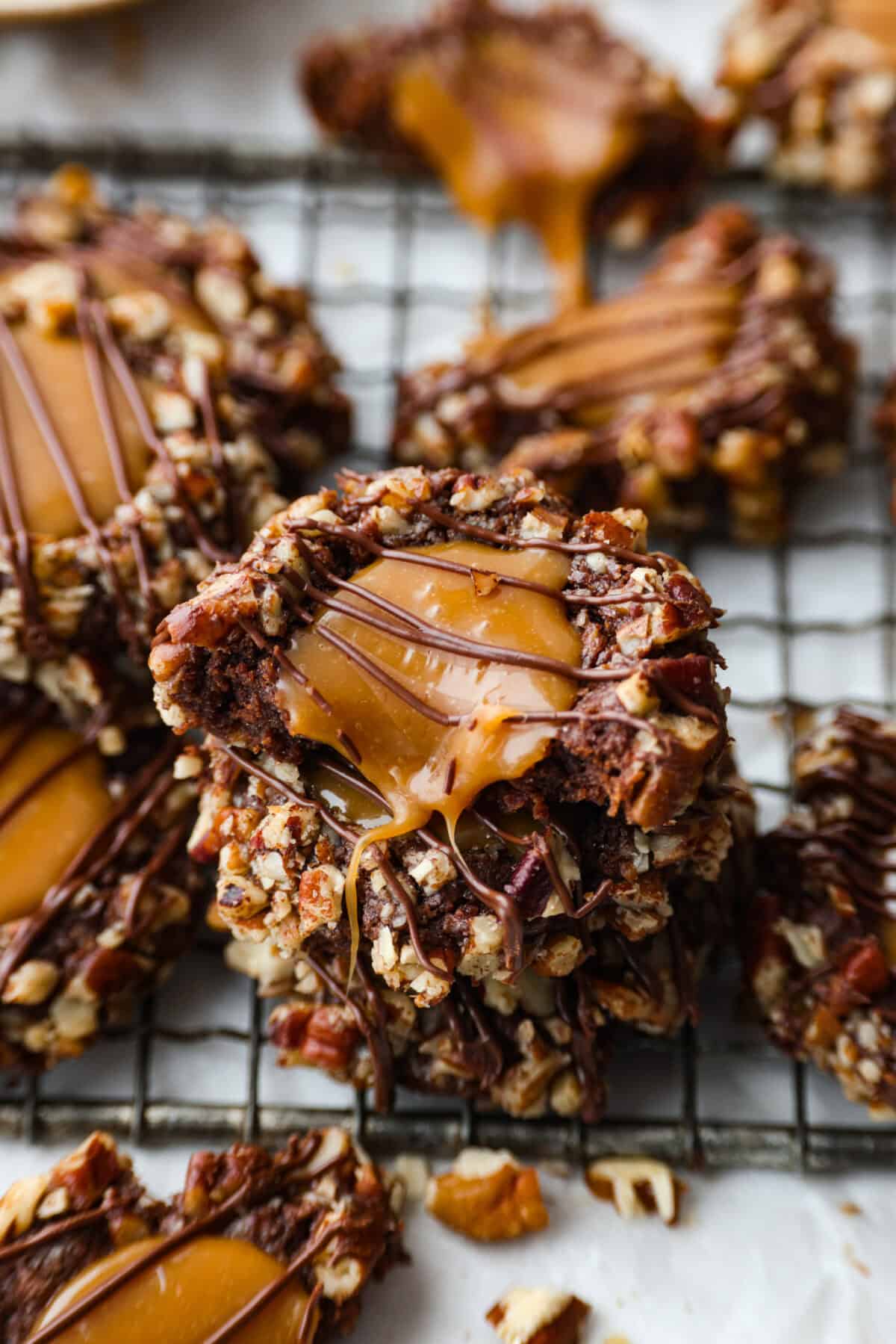 Close up shot of a stack of turtle cookies. 