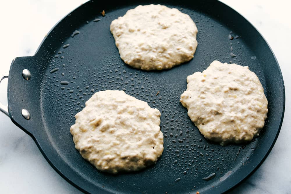 banana pancakes on the skillet