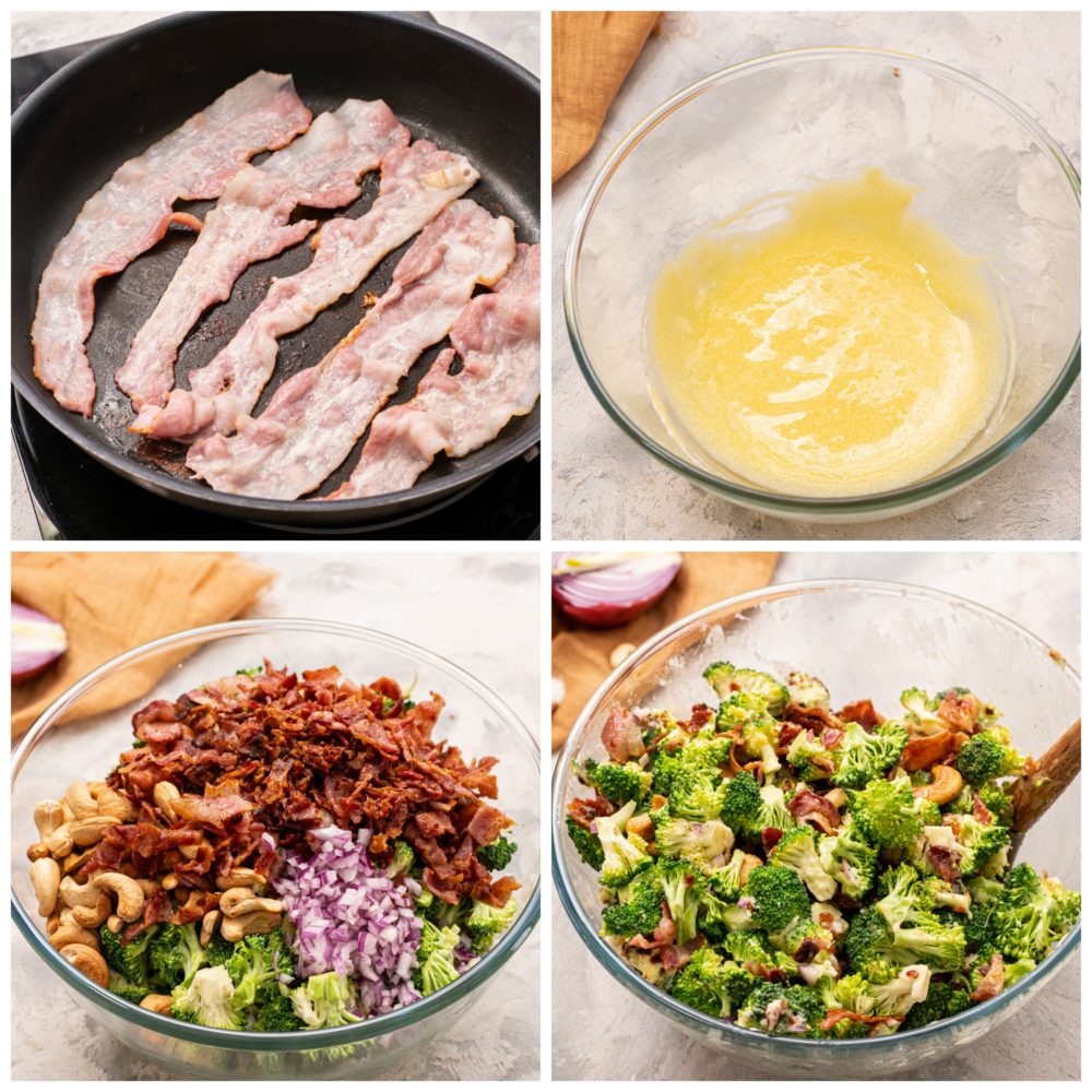 Steps to make broccoli cashew salad.