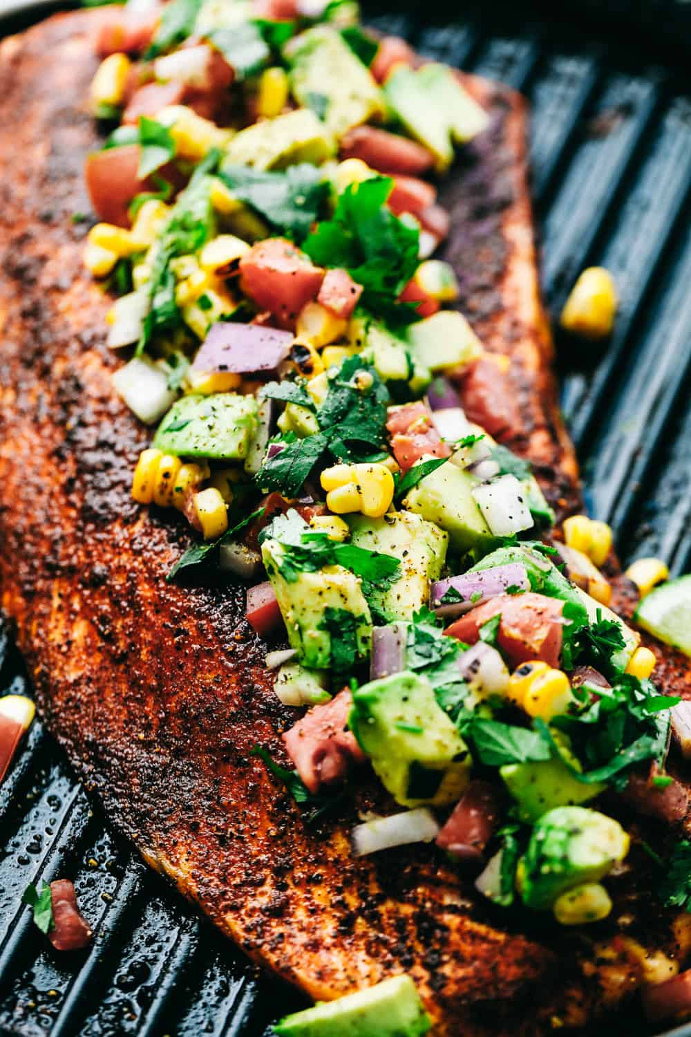 Grilled Salmon topped with Avocado Salsa