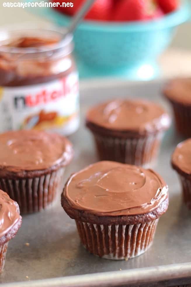  Chocolate Nutella Cupcakes with Strawberry Whipped Cream