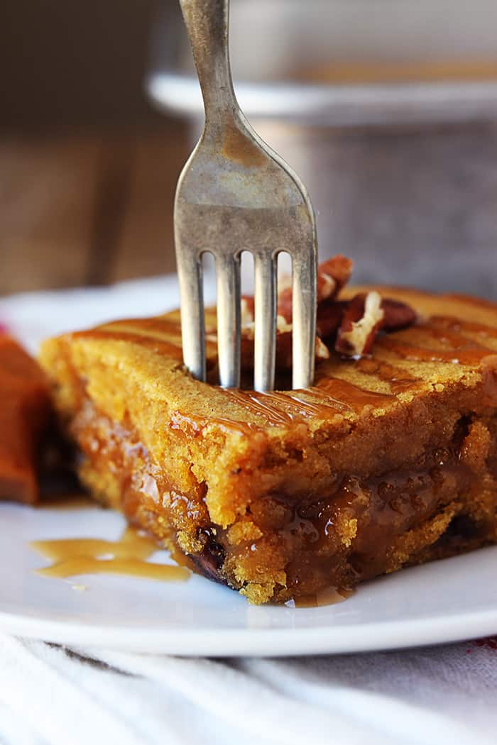 Gooey Caramel Pumpkin Blondies