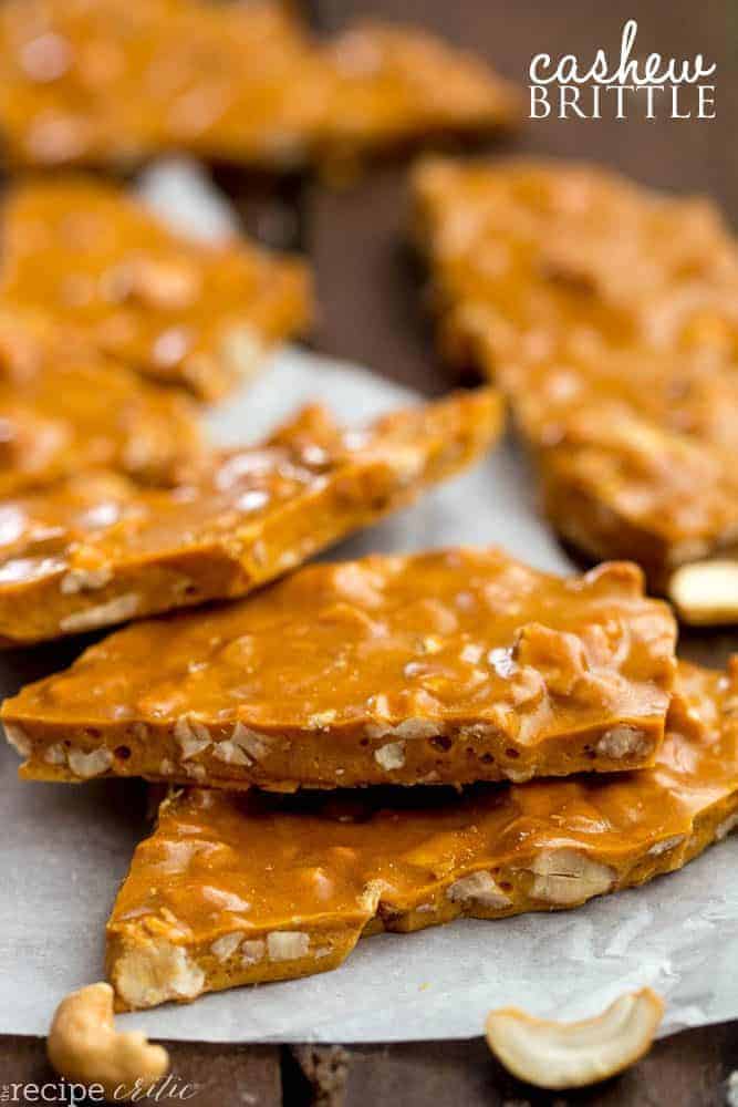 Cashew Brittle broken into pieces.