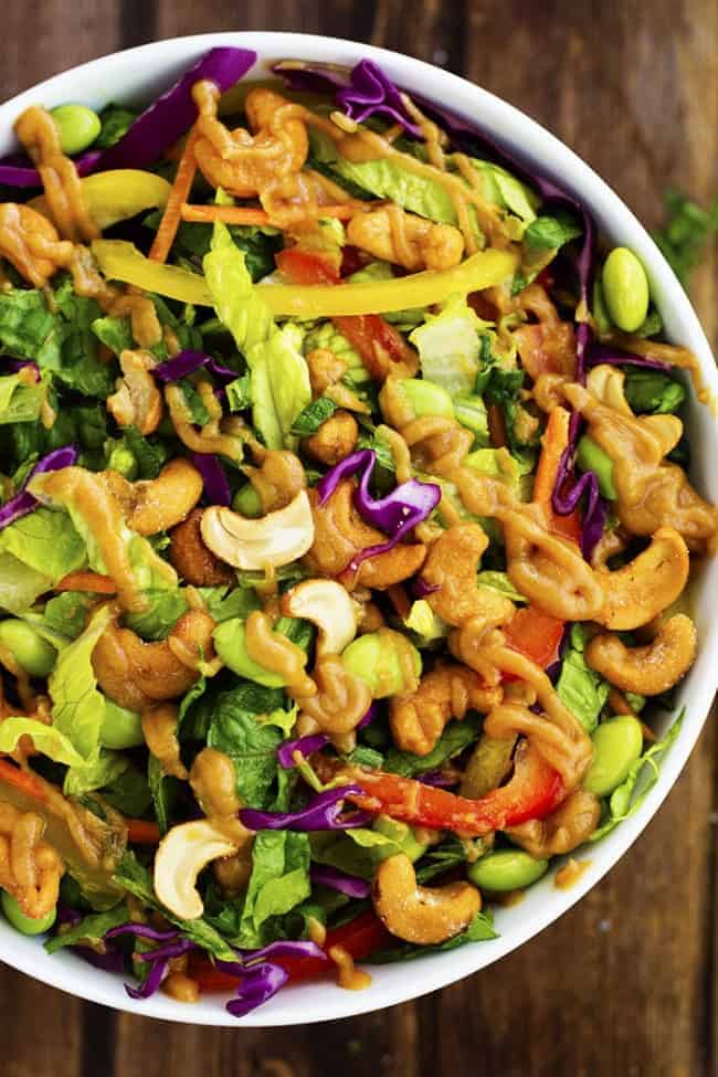 thai salad ready in a white serving dish.