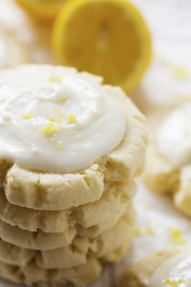 lemon sugar cookies in a stack.