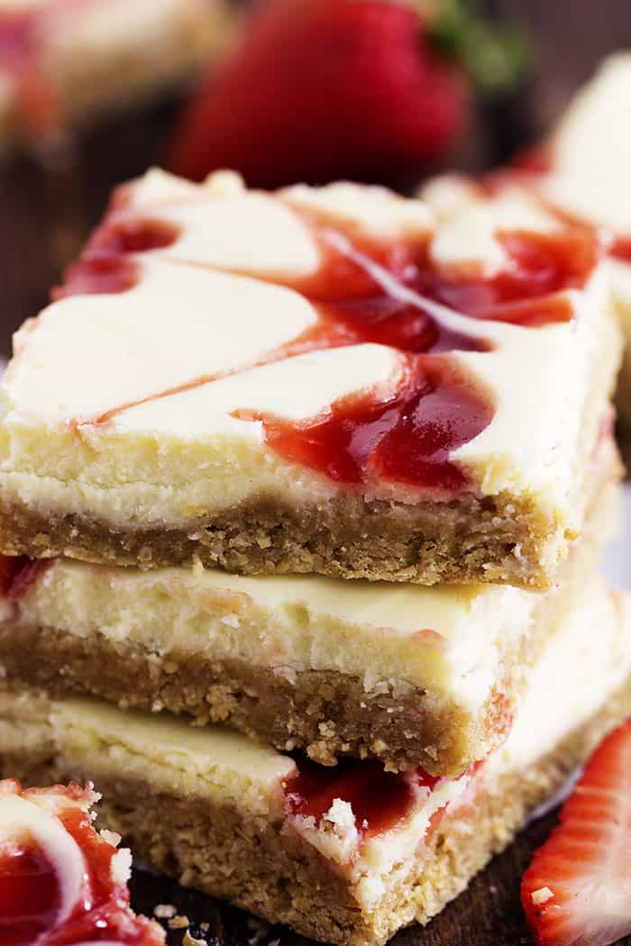 strawberry swirl cheesecake bar stack.