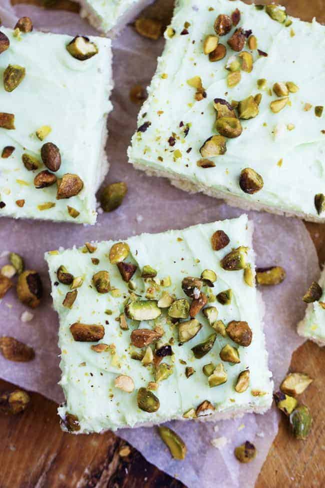 pistachio cream bars areal view.