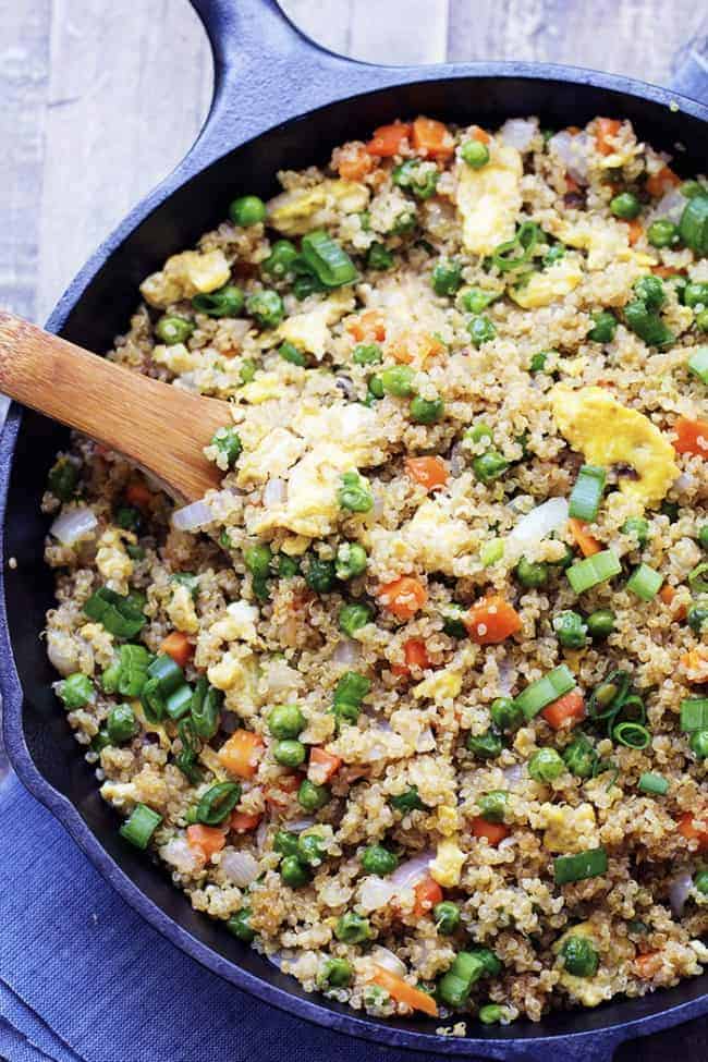 quinoa fried rice in a skillet