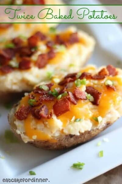 Twice Baked Potatoes on a white tray.