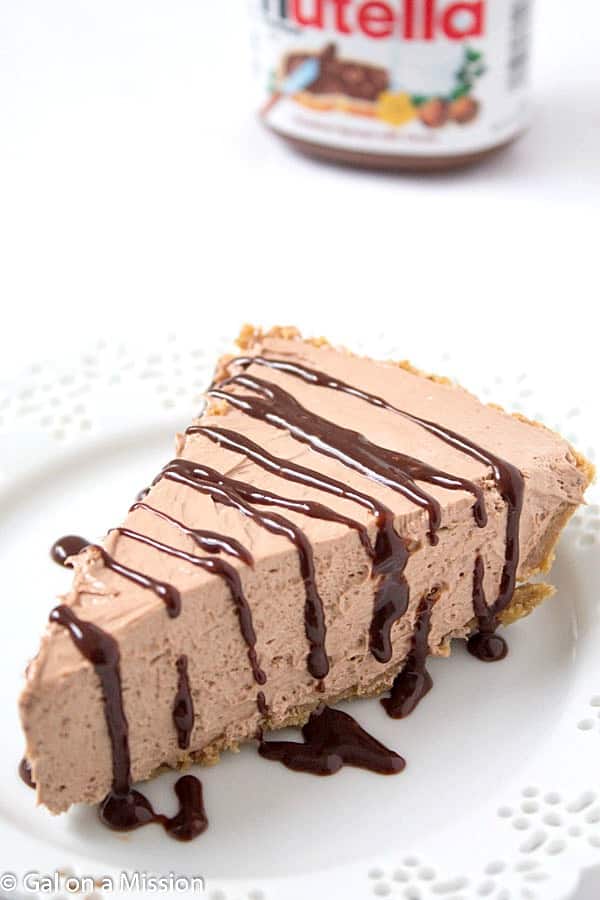 No-Bake Nutella Pie on white plate.