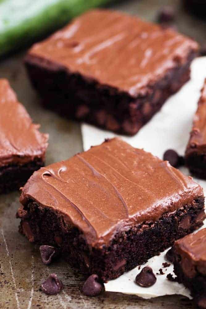 zucchini brownies close up.