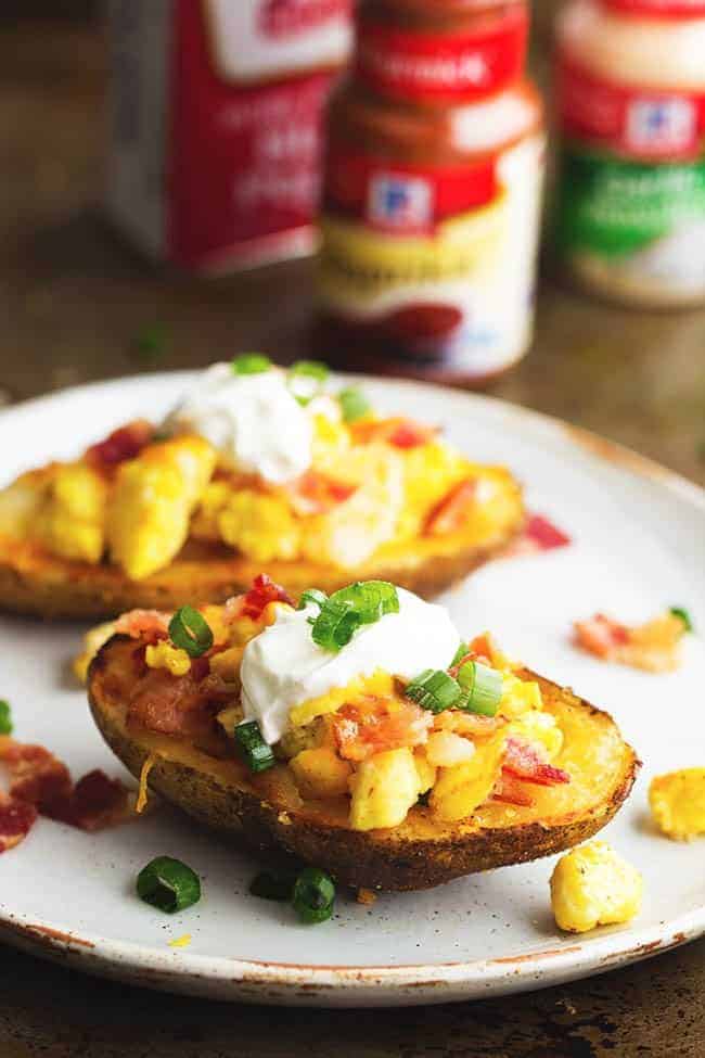 potato skins on a white plate.