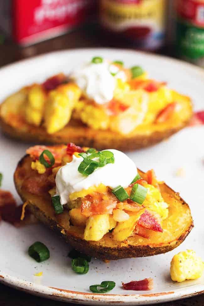 potato skins on a white plate.