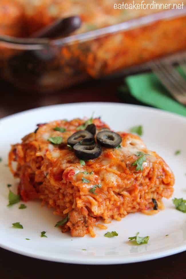 Baked Tex Mex Spaghetti on a white plate.