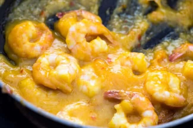 Shrimp in mango sauce.