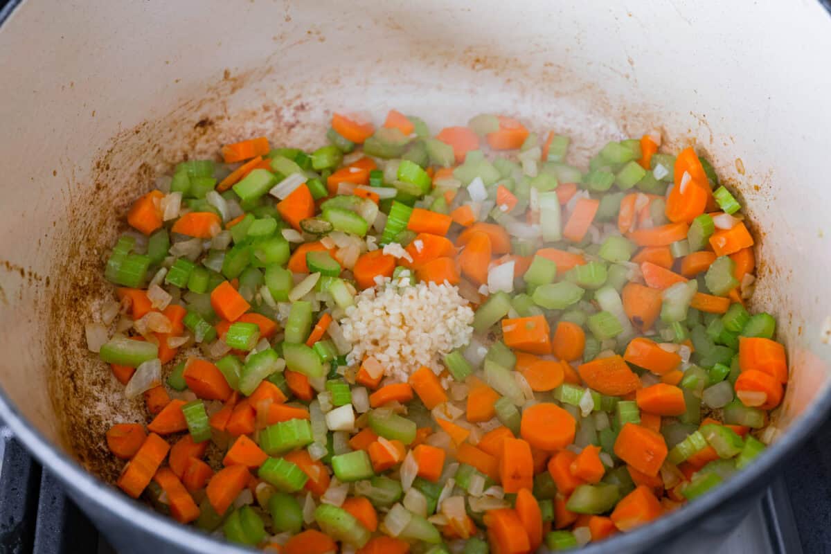 Third photo of the veggies cooked and the garlic added.