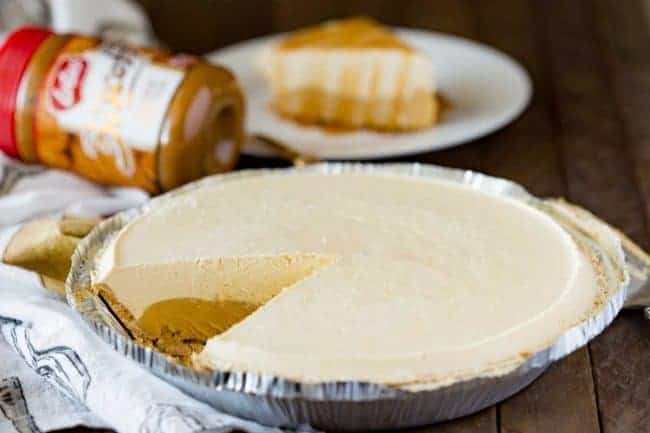 Cookie Butter Frozen Pie with a slice removed. 