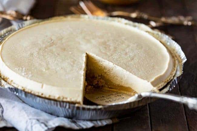 Cookie Butter Frozen Pie with a slice removed. 