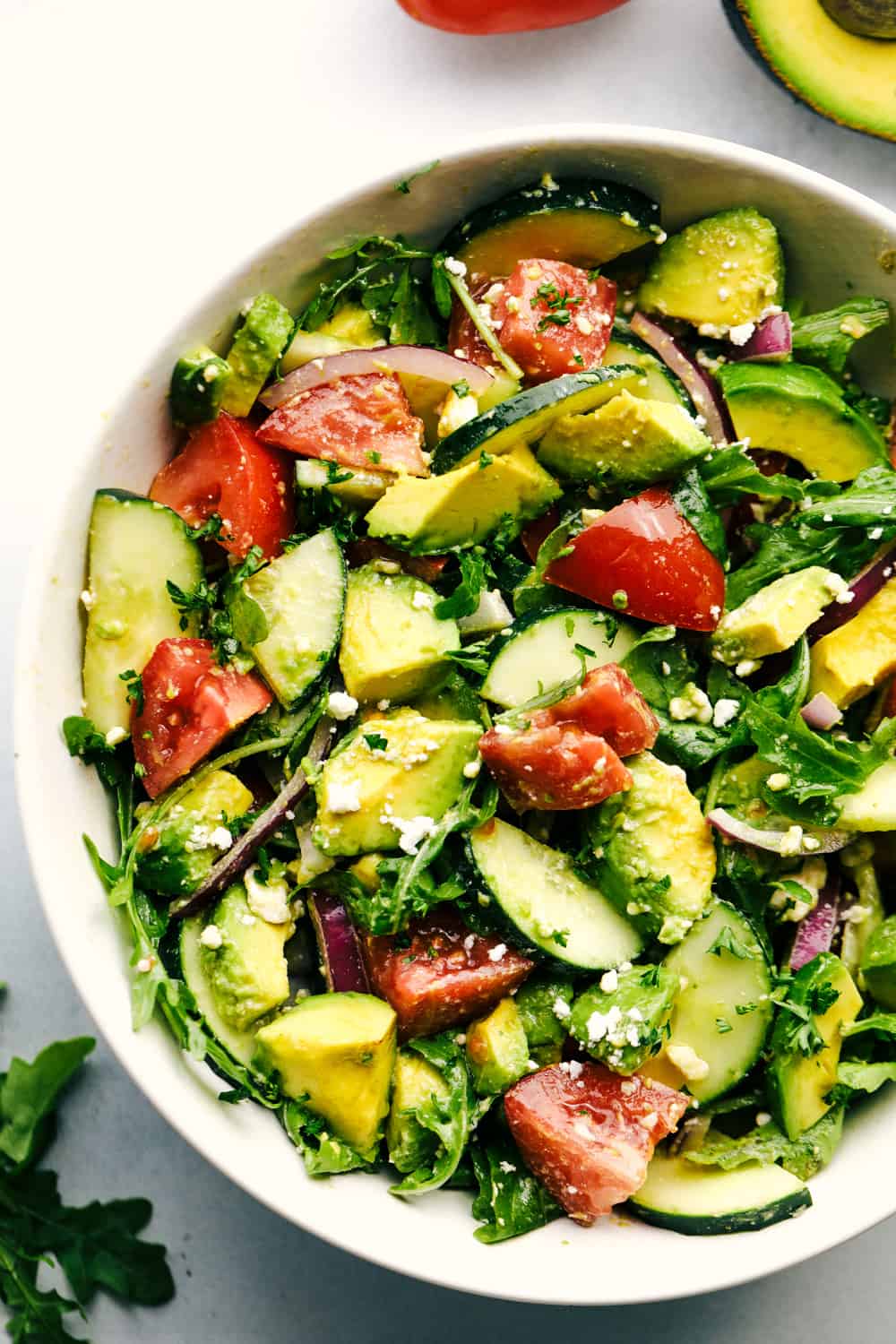 Avocado, Tomato and Cucumber Arugula Salad