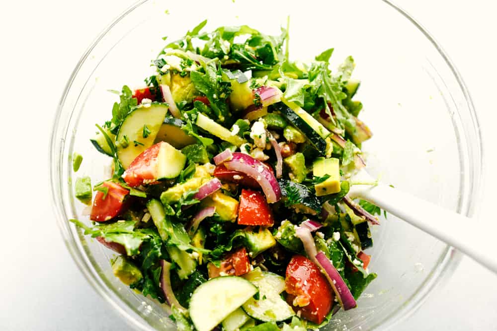 Avocado, Tomato and Cucumber Arugula Salad