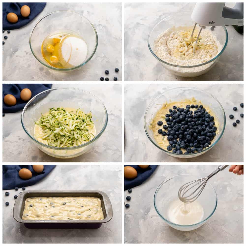 Steps to making Blueberry Zucchini Bread.