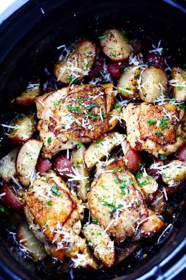 Slow Cooker Parmesan Garlic Herb Chicken and Potatoes 