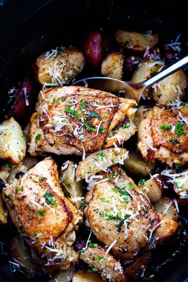 Slow Cooker Parmesan Garlic Herb Chicken and Potatoes 