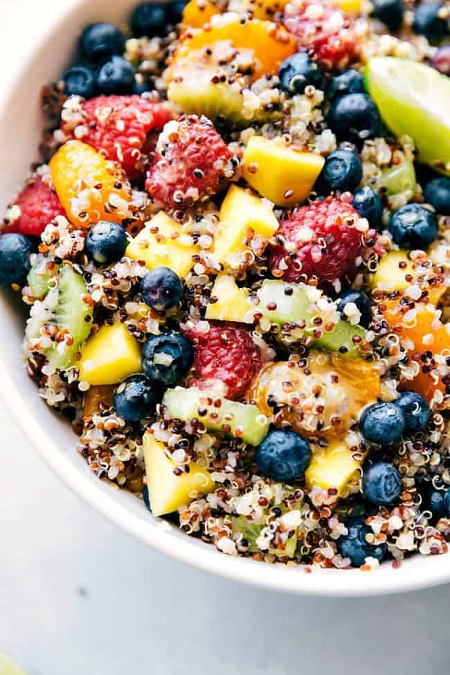 Fruity Quinoa Salad in a white bowl.