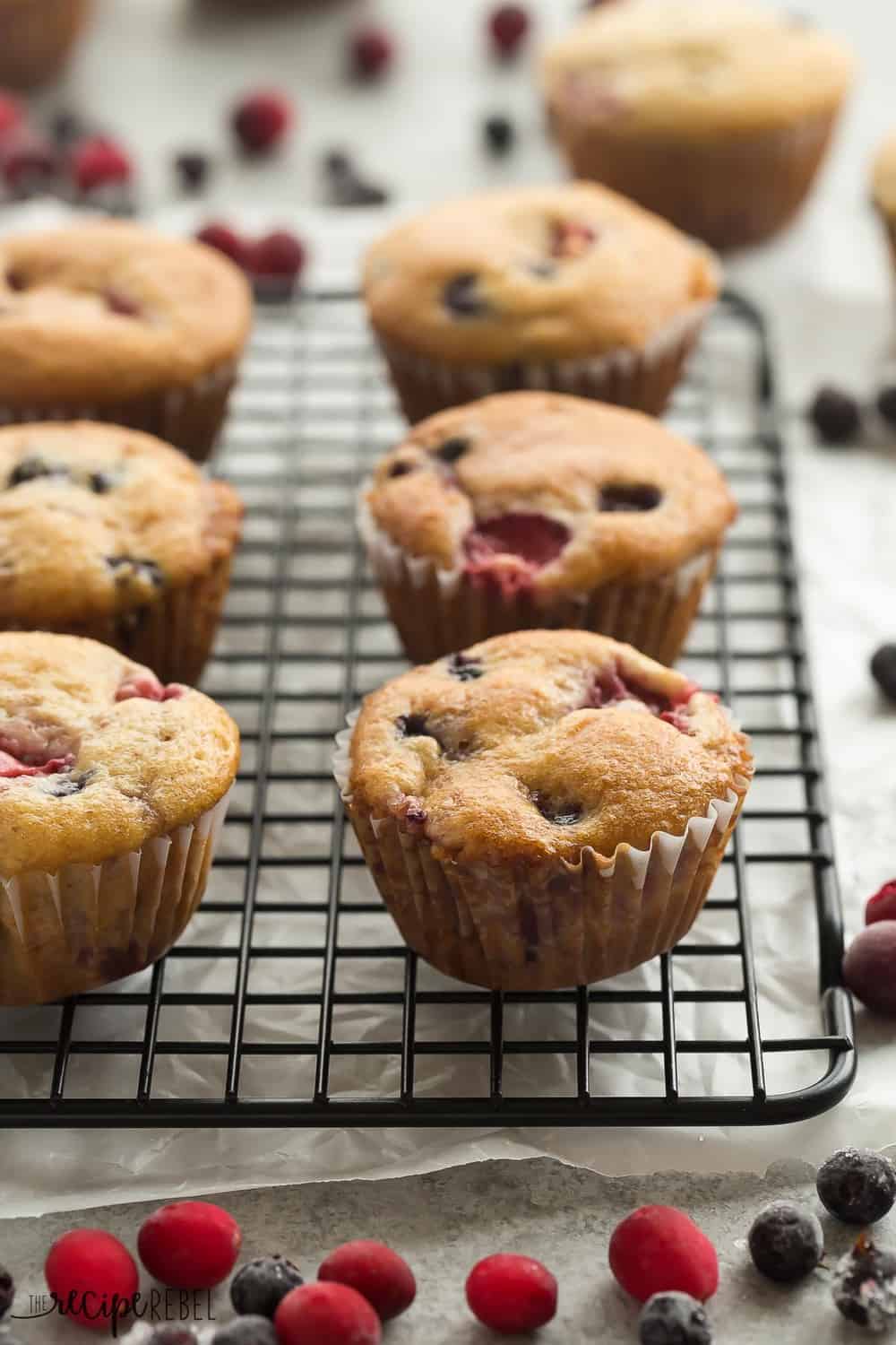 These Fruit Explosion Muffins on a cooling rack.