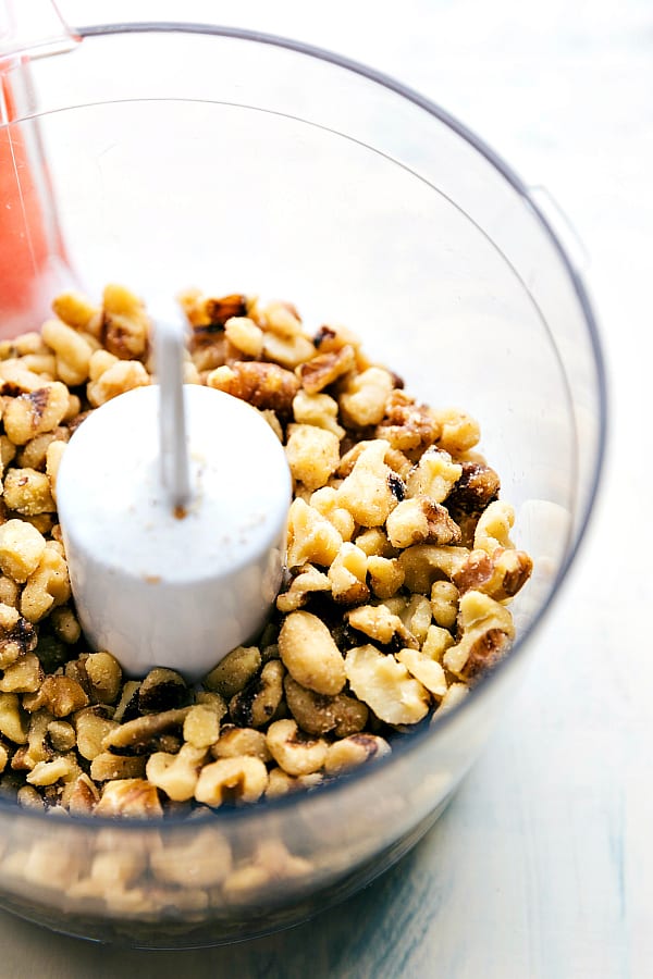 Walnuts in a food processor.