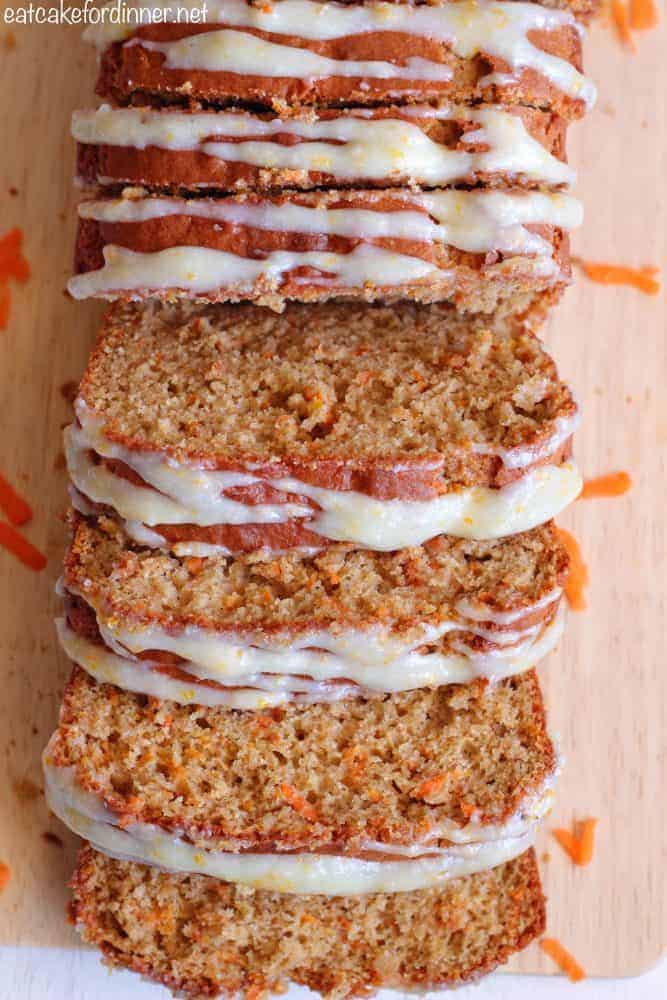 Whole wheat carrot cake bread slices.