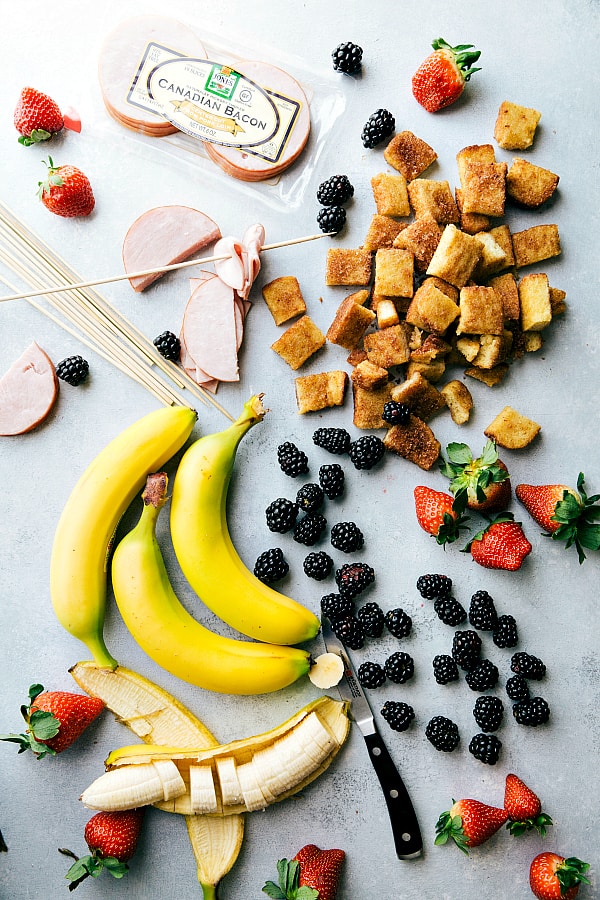 Canadian Bacon and French Toast Kabobs ingredients.