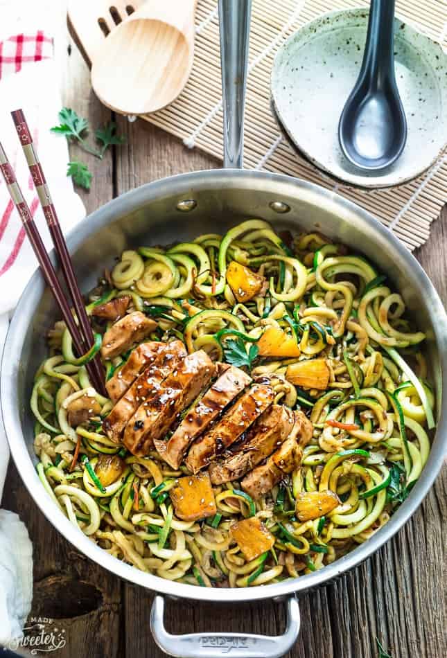 One Pot Teriyaki Chicken Zoodles {Zucchini Noodles} make the perfect easy low carb, gluten free (or paleo) weeknight meal! Best of all so much better than takeout - only 30 minutes to make with just one pan to clean!