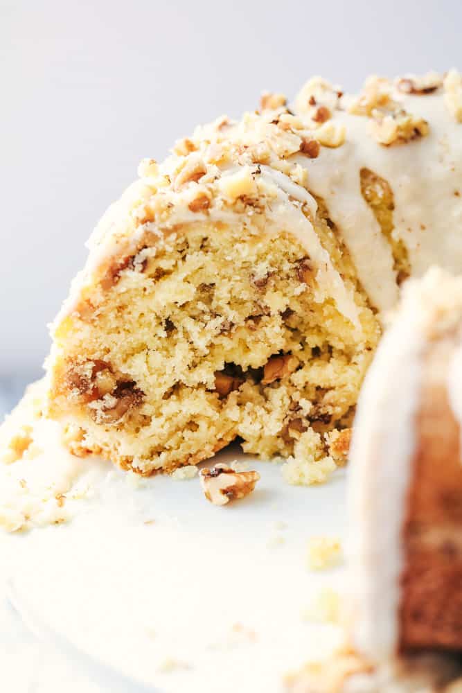 View of the inside of Glazed Walnut Butter Cake