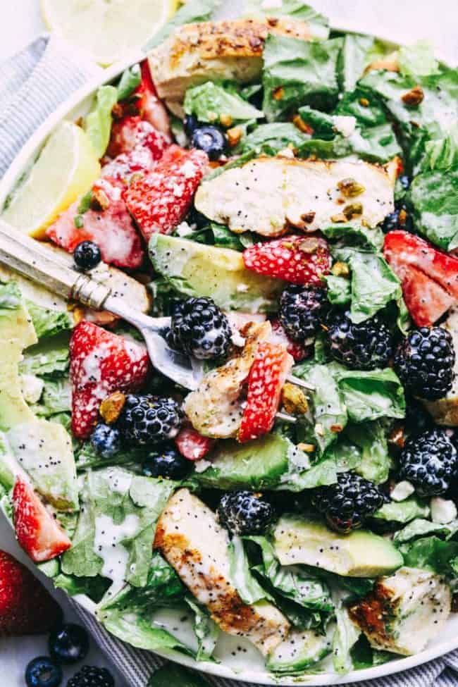 Triple Berry Chicken Avocado Salad areal view.