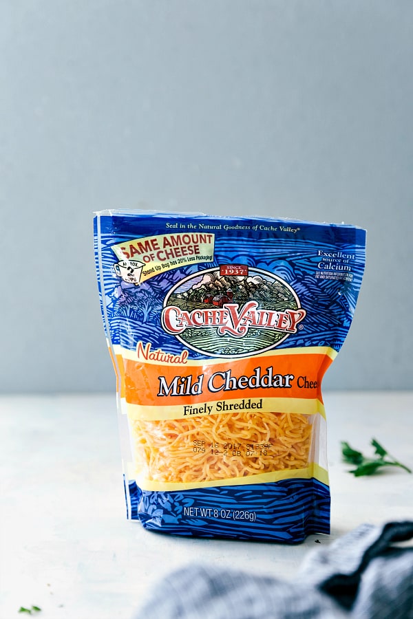 Shredded Mild Cheddar in a bag.