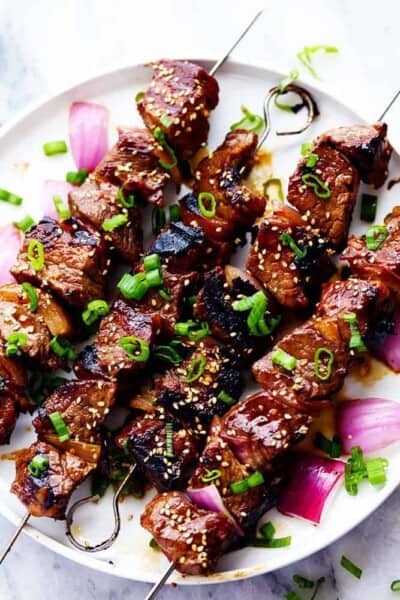 Grilled Asian Garlic Steak Skewers 