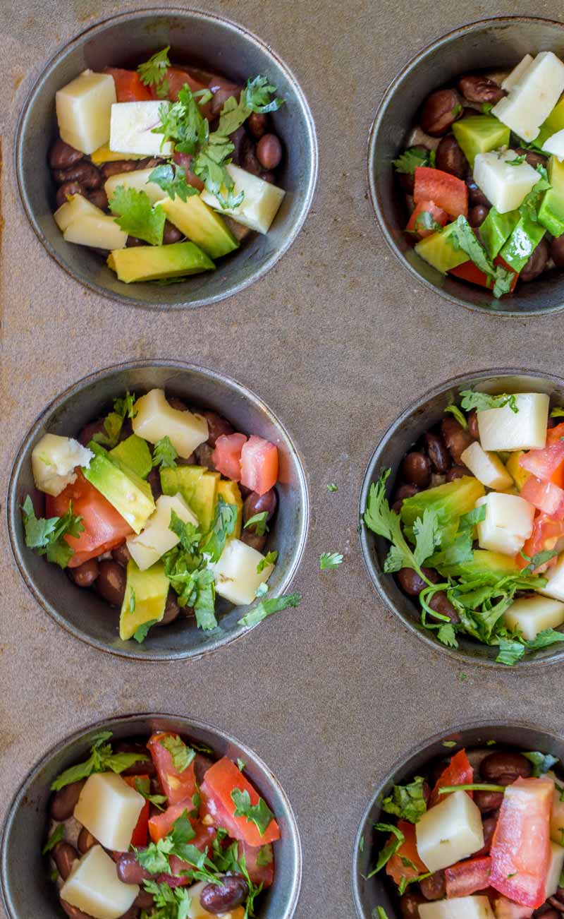 Southwestern Avocado Egg Muffin ingredients in the tin.