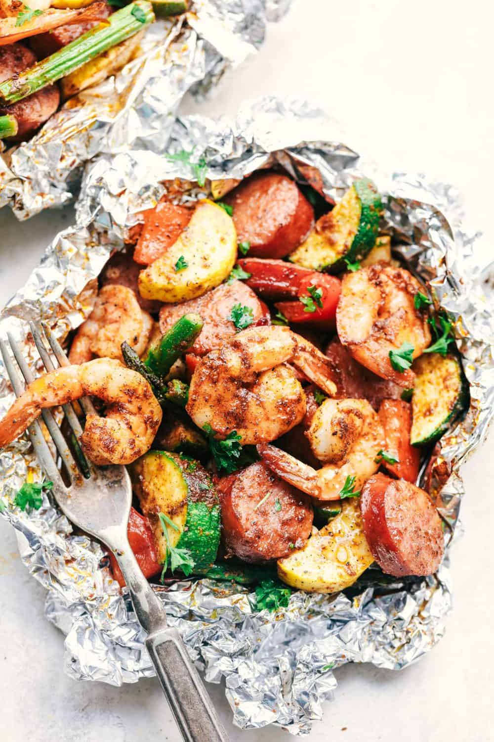 Cajun Shrimp and Sausage Vegetable Foil Packets 4